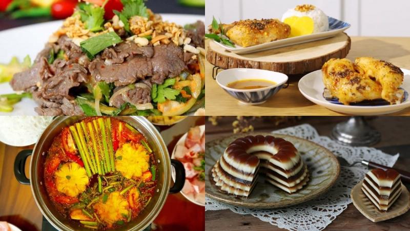 Nồi lẩu gà nấm thập cẩm nhìn từ trên xuống, đầy ắp gà, nấm và rau, nước lẩu sóng sánh, hấp dẫn