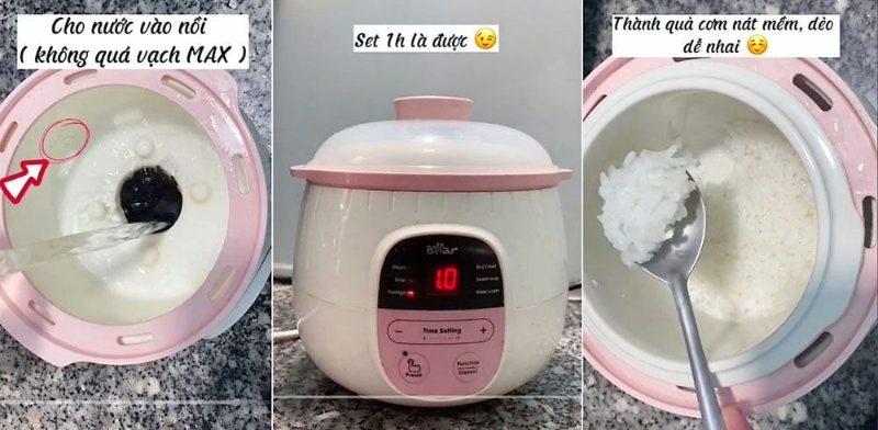 Các bước nấu cơm bằng nồi cơm điện: vo gạo, đong nước, nấu và xới cơm