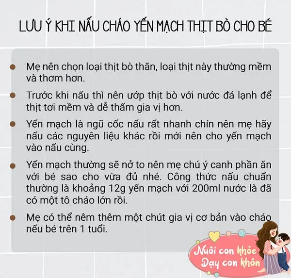 Lưu ý khi chuẩn bị và cho bé ăn cháo yến mạch thịt bò