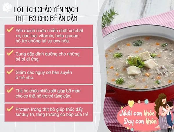 Cháo yến mạch thịt bò giàu dinh dưỡng cho bé ăn dặm